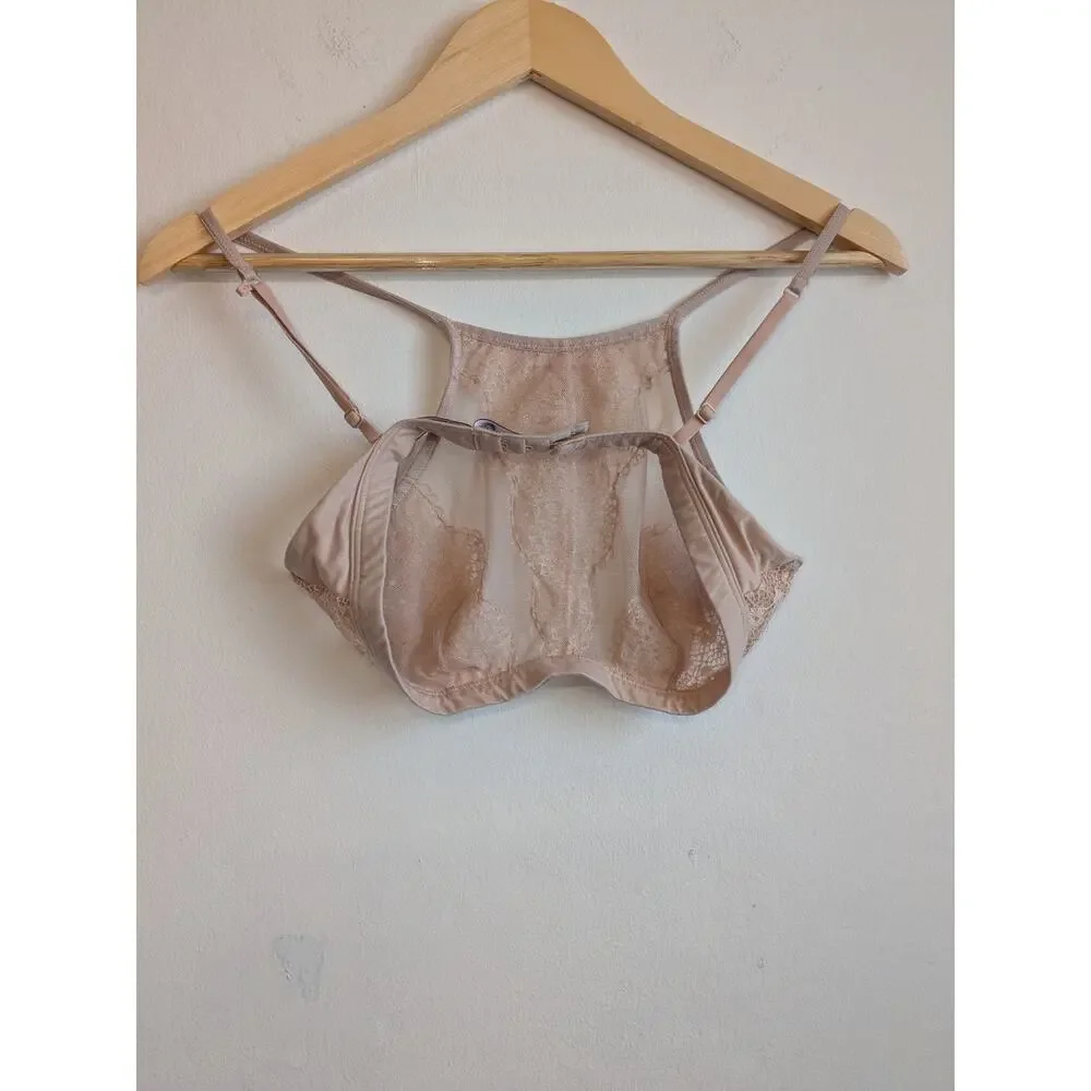 Victoria's Secret Bralette Body by Victoria High Neck Lace Mesh Peach Sz S/P